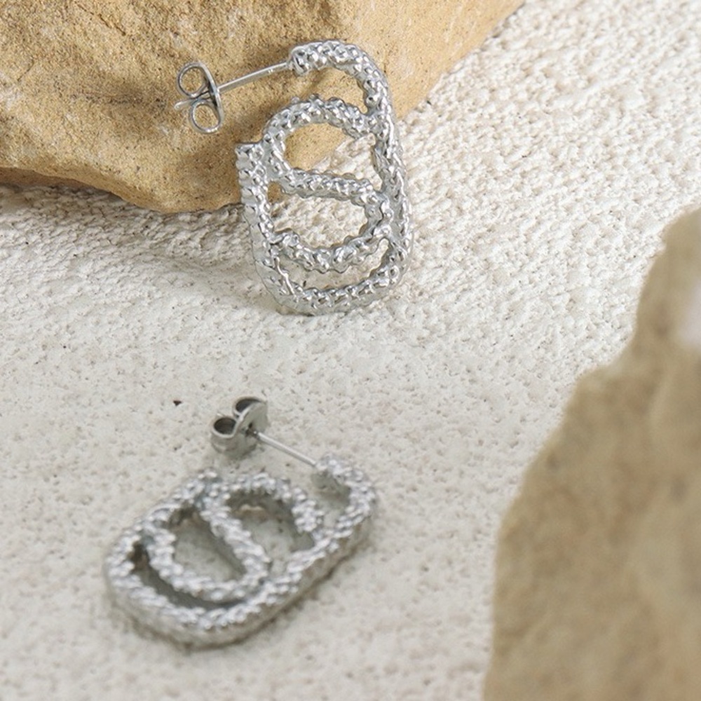 Silver Hoop Earrings*Letter S Earrings*Rectangular Earrings*Unique Hoops - Picture 2 of 5